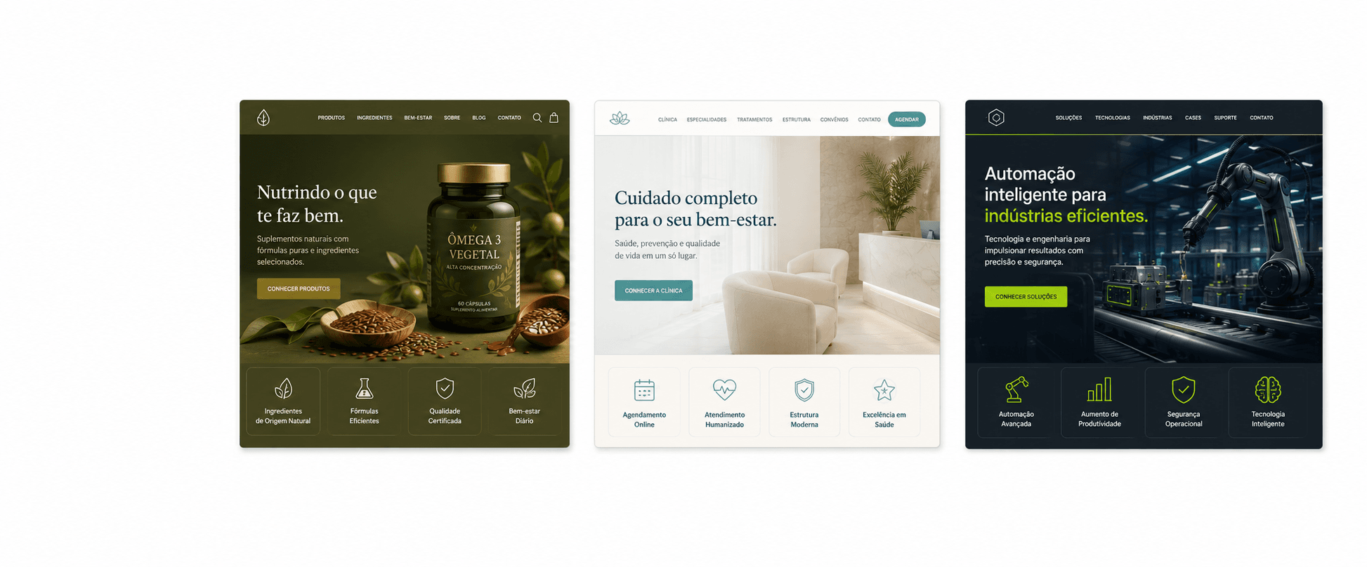Exemplos de sites institucionais para diferentes segmentos