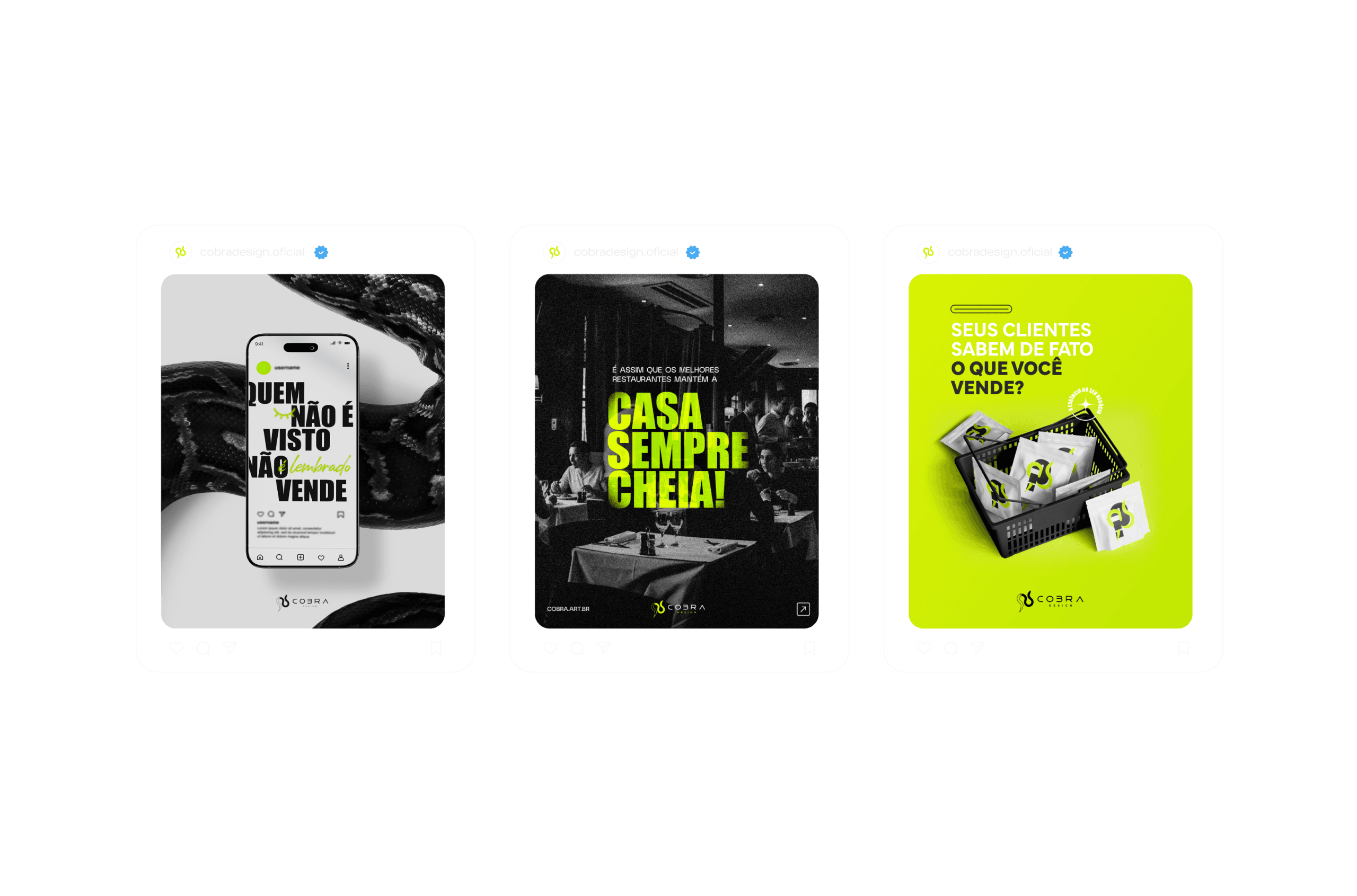 Mockup de conteúdos para redes sociais desenvolvidos pela Cobra