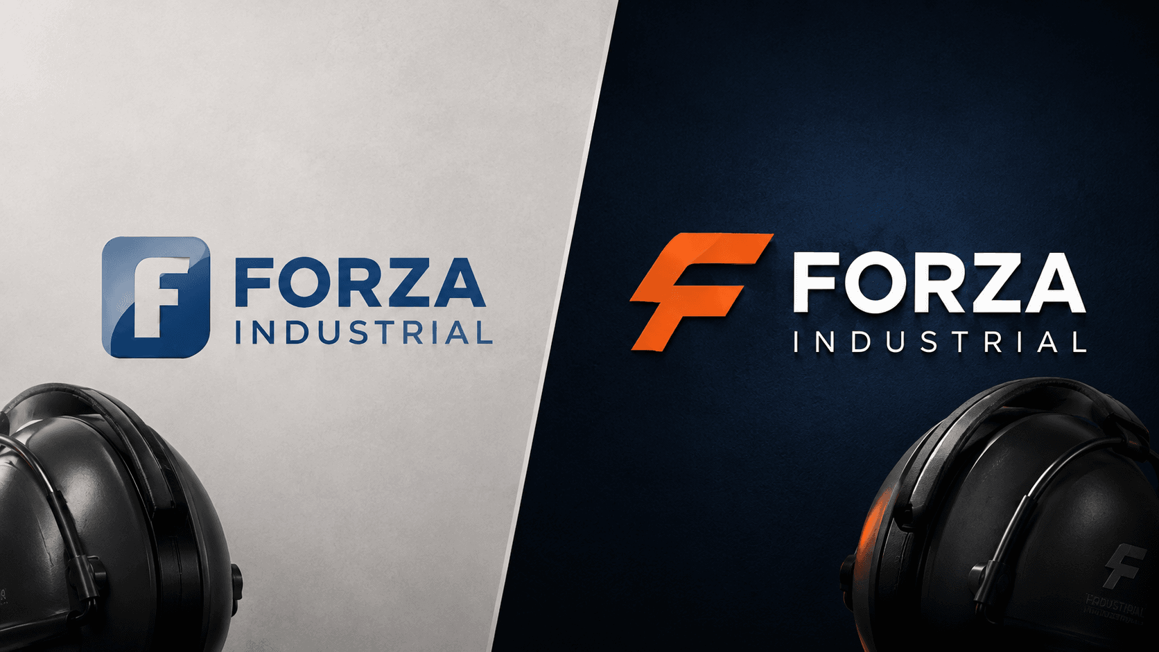 Comparativo antes e depois da identidade visual Forza Industrial