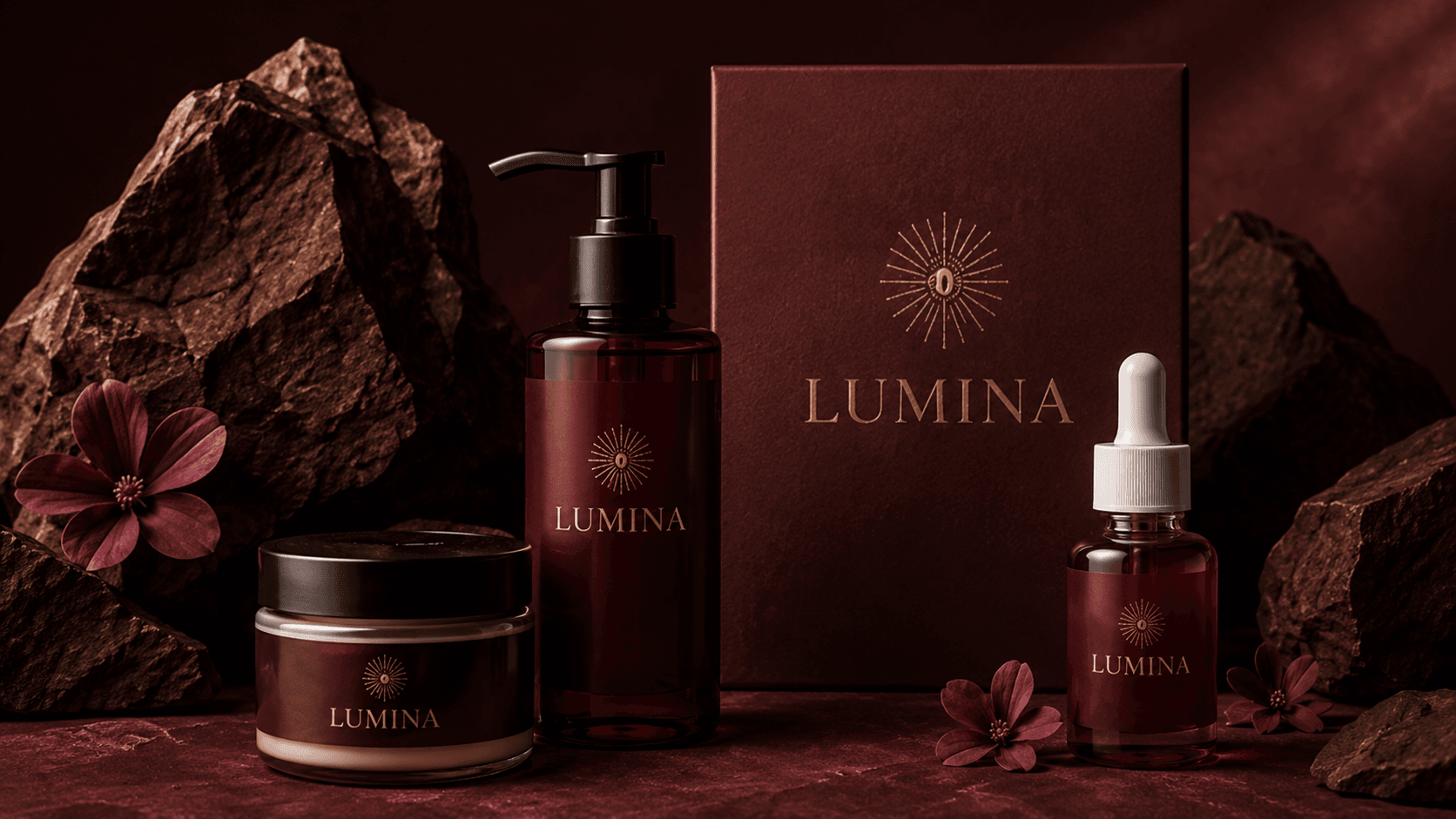 Identidade visual Lumina aplicada em produtos cosméticos